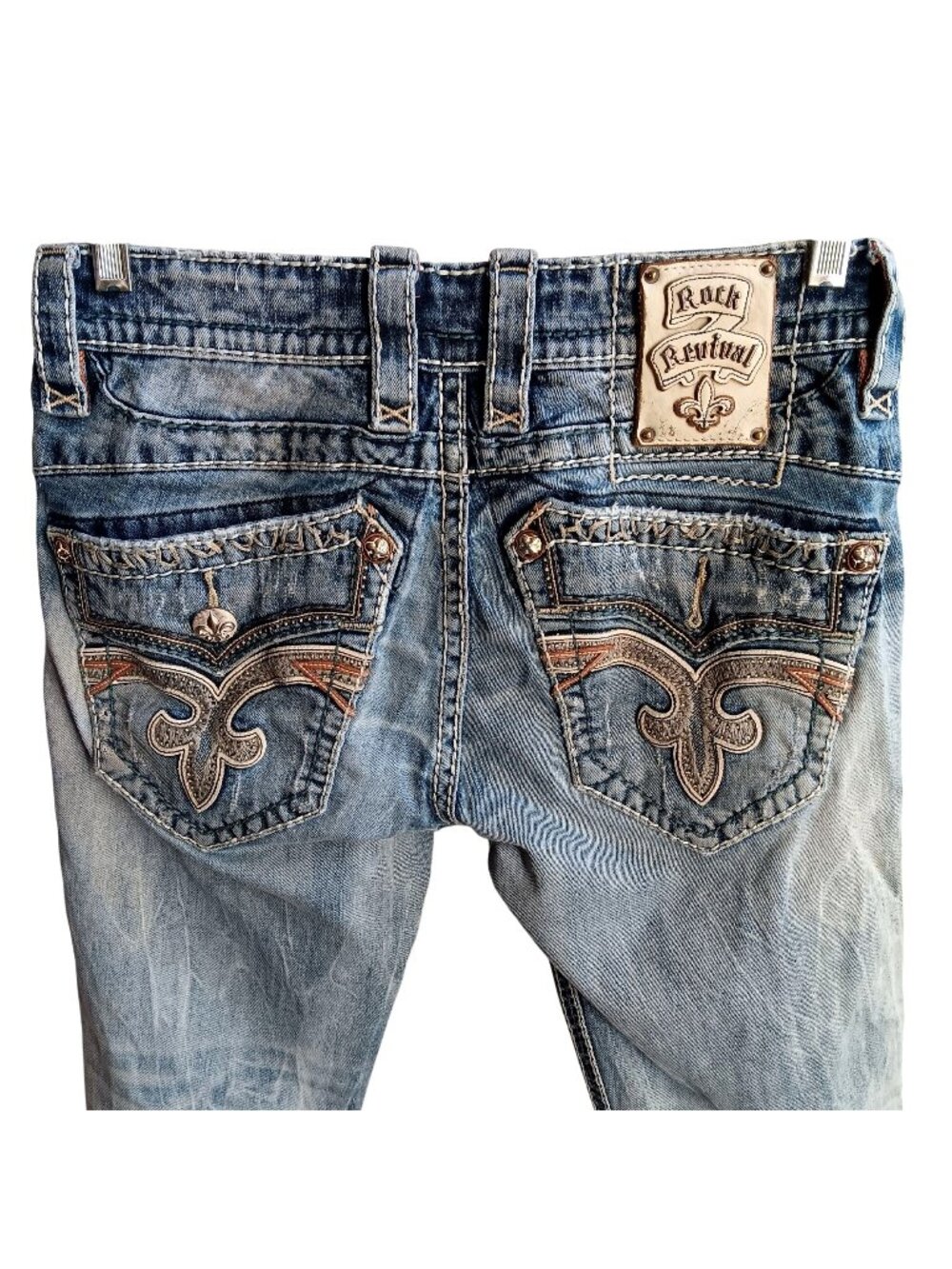 Rock Revival Denim Jeans sz 30 Distressed Feeney Boot Bootcut Trashed